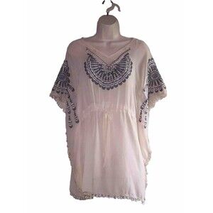 YA TAN AND GRAY Silk Abstract Print Short Cut Out Sleeves Blouse Sz M   SEXY